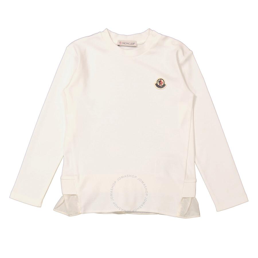 Moncler Girls Natural Ruffle-Trim Logo Patch Long-Sleeve T