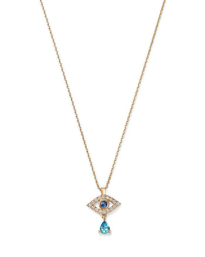 Bloomingdale
s Blue Sapphire, Blue Topaz 
Diamond Evil Eye Dangle Pendant Necklace in 14K Yellow Gold, 17"