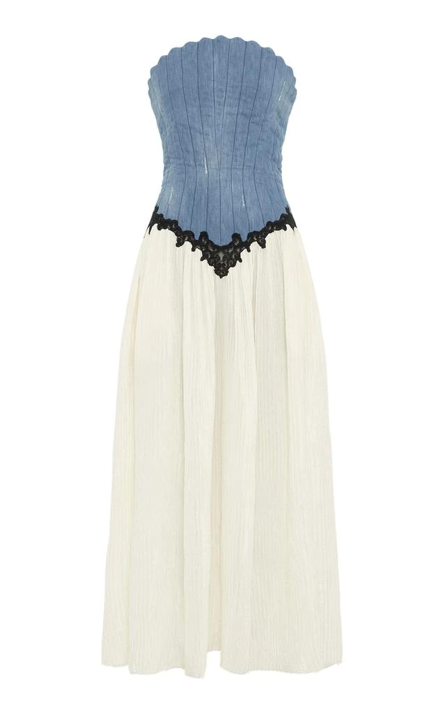 Gabriela Hearst Gabriela Hearst - Glenn Lace-Trimmed Cotton-Linen Denim Corset Maxi Dress - Light Blue - IT 44 - Moda Operandi 1