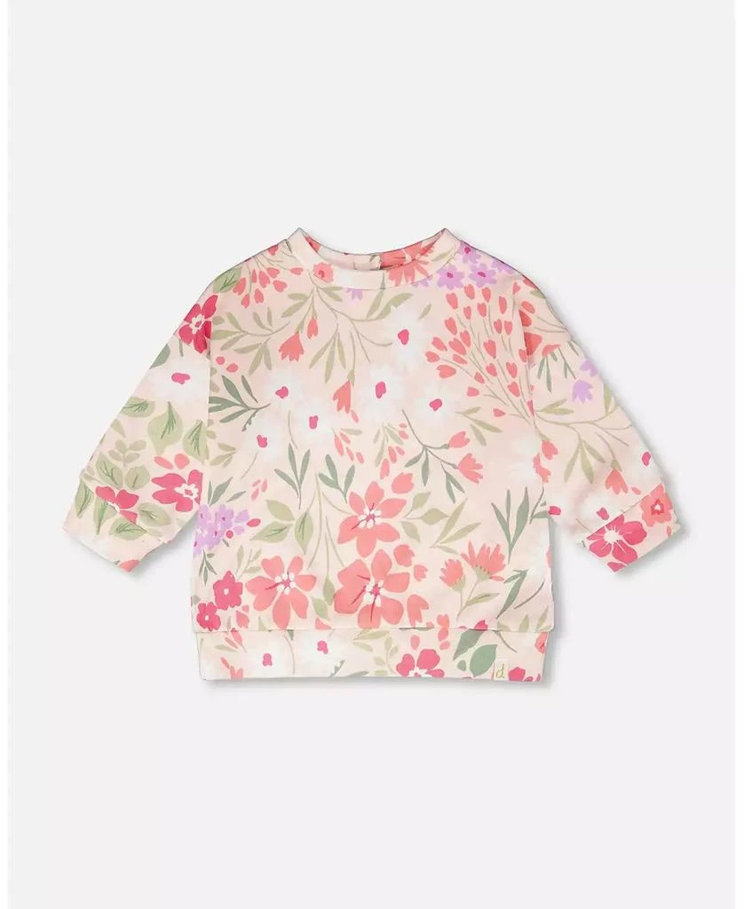 Deux par Deux Big Girls French Terry Sweatshirt Pink Printed Flowers
