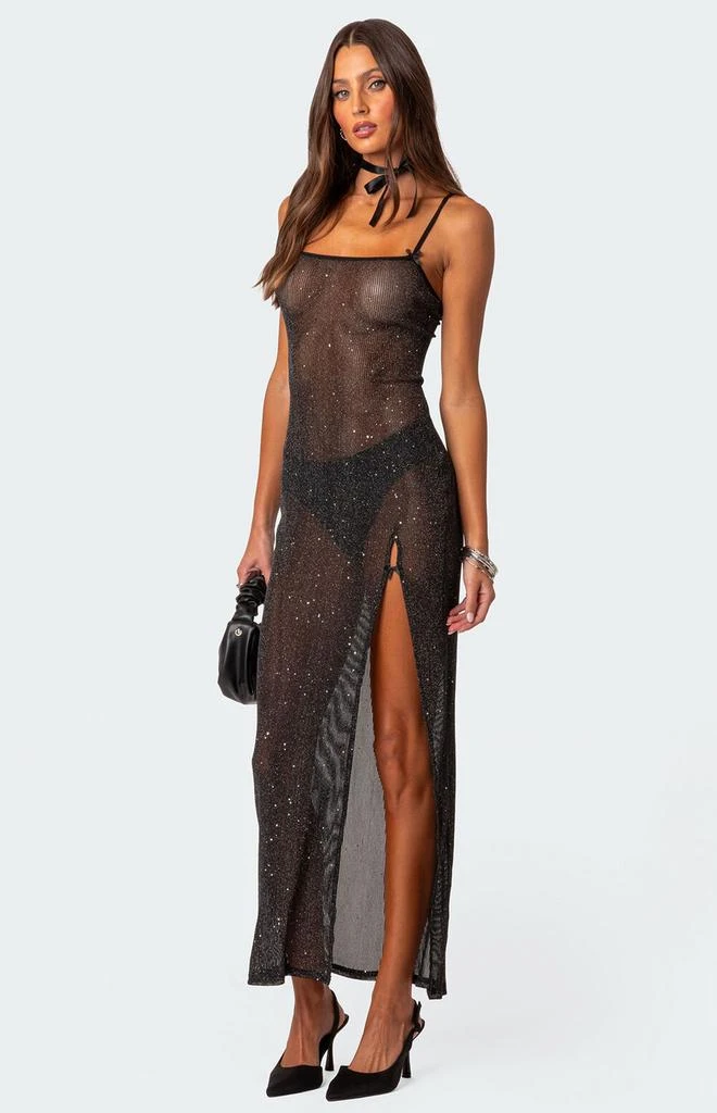 Edikted Sheer Micro Sequin Slitted Maxi Dress 3