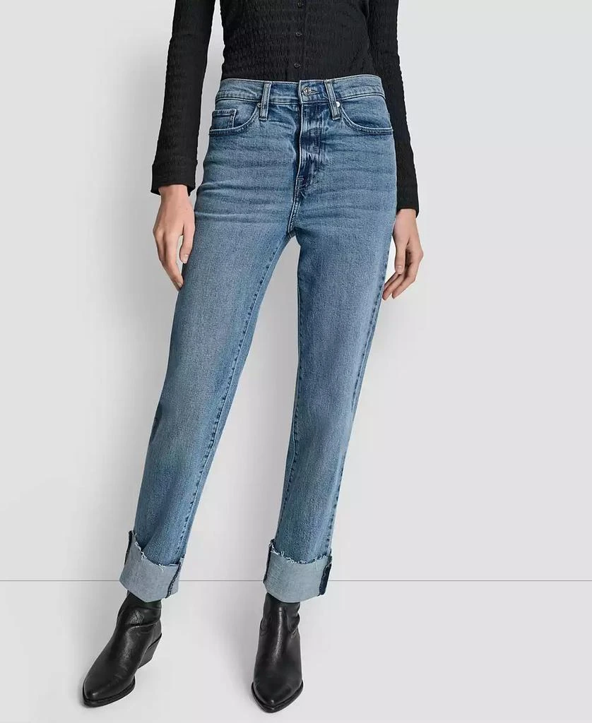 DKNY Women's High-Rise Classic Cuffed Straight-Leg Jeans 5