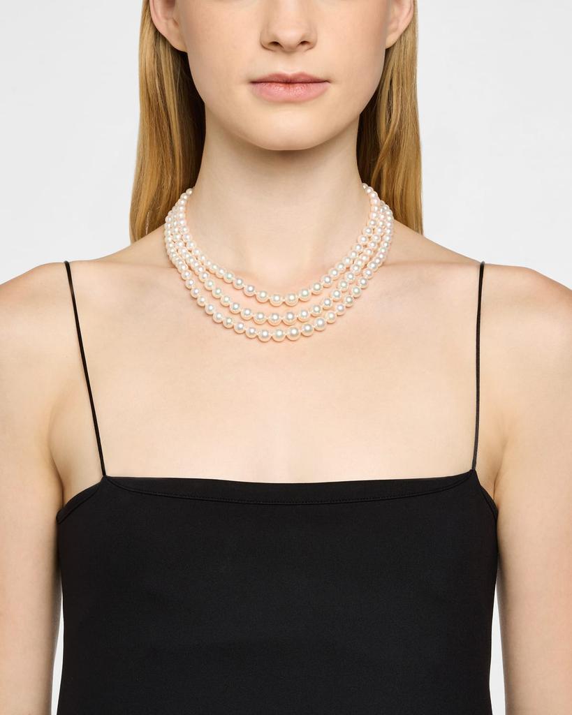 BELPEARL 14K Yellow Gold 3-Row Graduated Akoya Pearl Necklace, 19.5"L