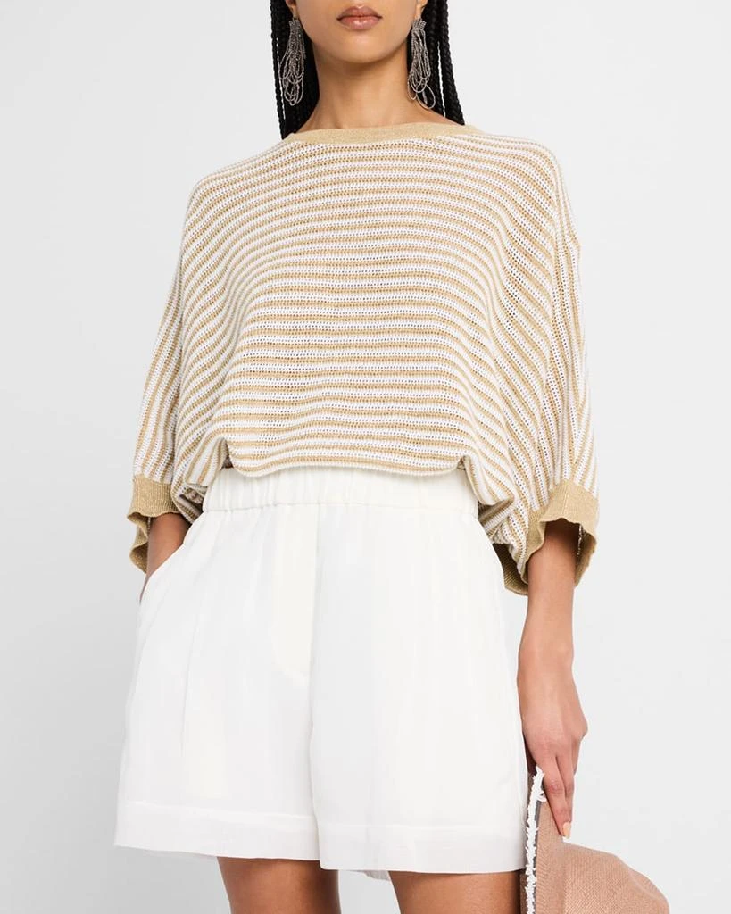 Brunello Cucinelli Metallic Striped Linen Knit Poncho 4