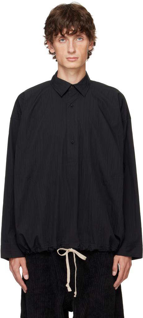 Jan-Jan Van Essche Black O-Project Wrinkled Poplin Popover Shirt