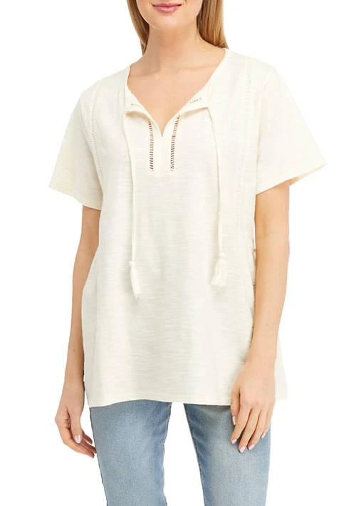 Wonderly Womens Split Neck Solid Tunic Top 1