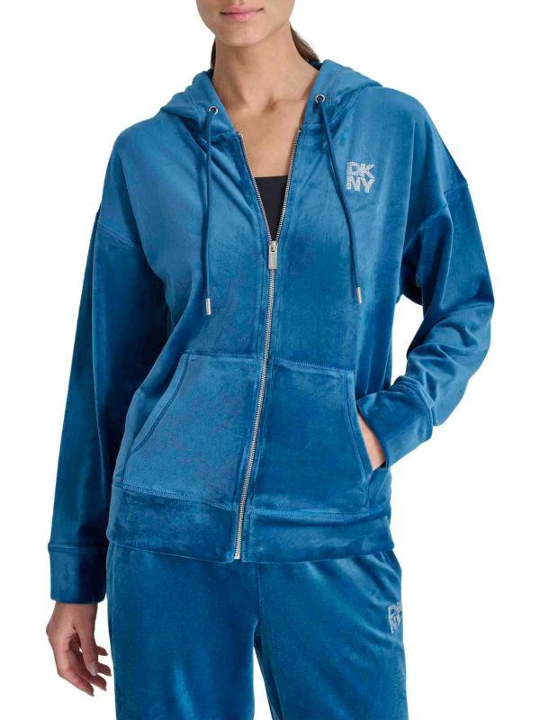 DKNY Rhinestone Embellished Logo Zip Hoodie 1