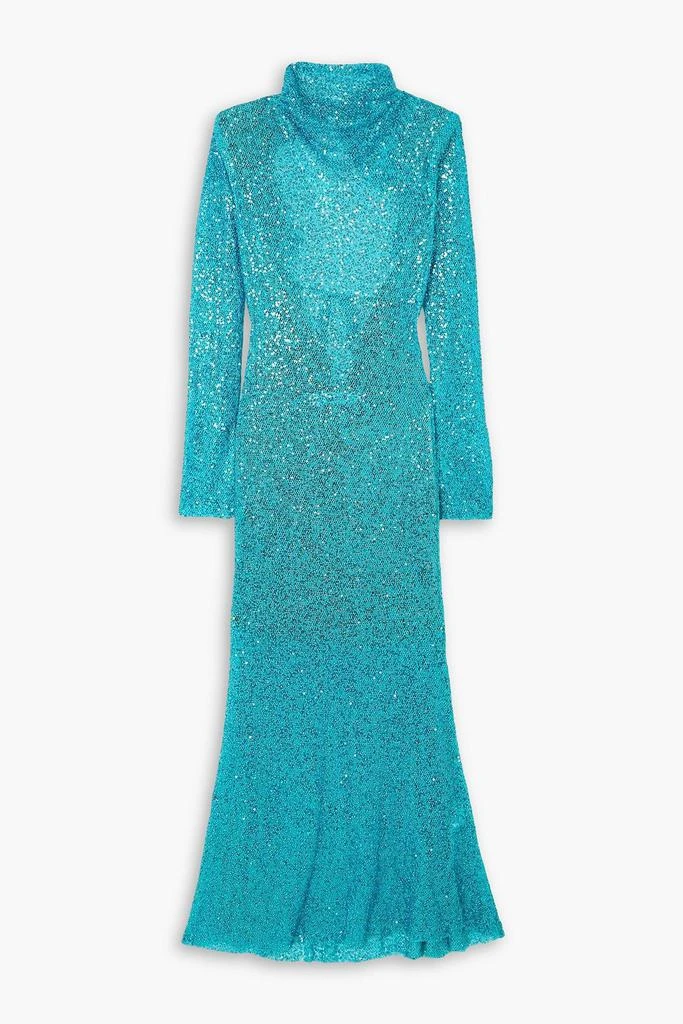 Self Portrait Open-back embellished metallic open-knit maxi dress 1