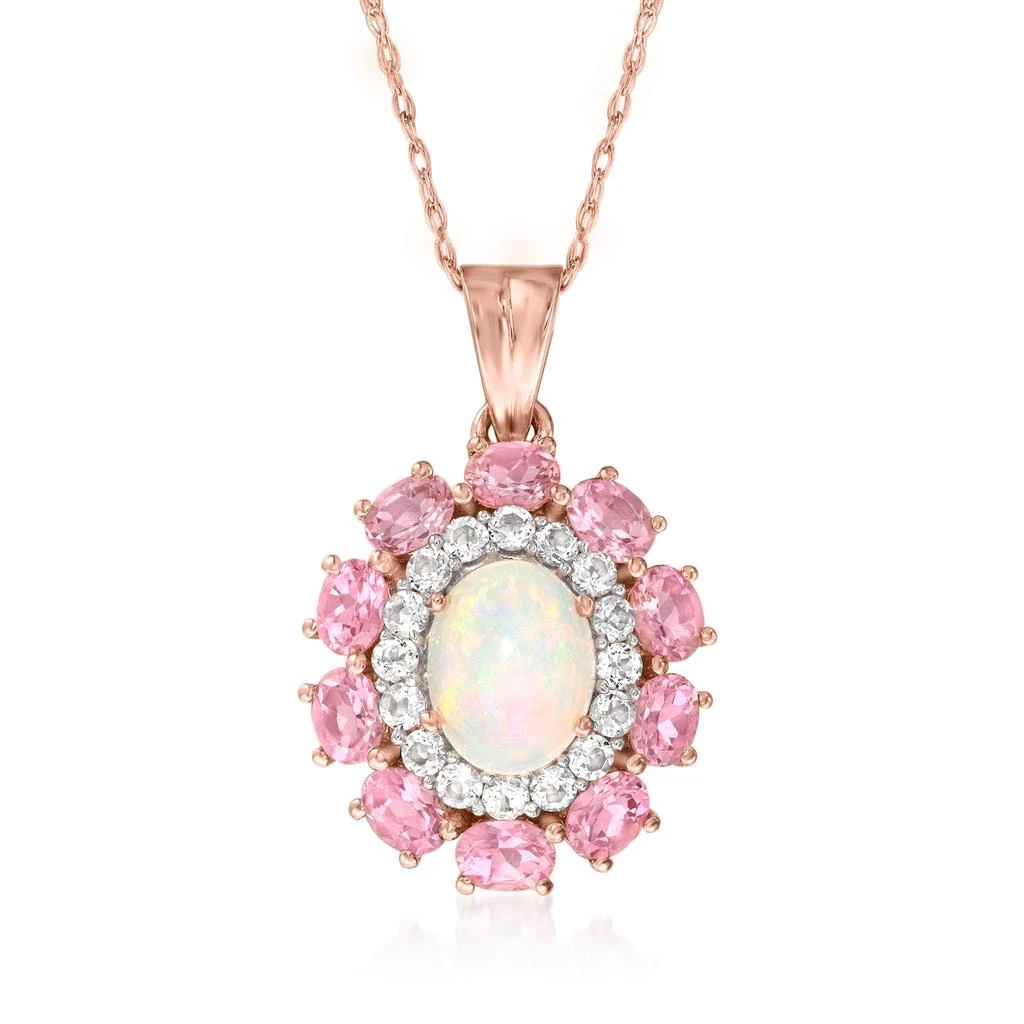 Ross-Simons Opal and Pink Tourmaline Pendant Necklace With White Topaz in 18kt Rose Gold Over Sterling 1