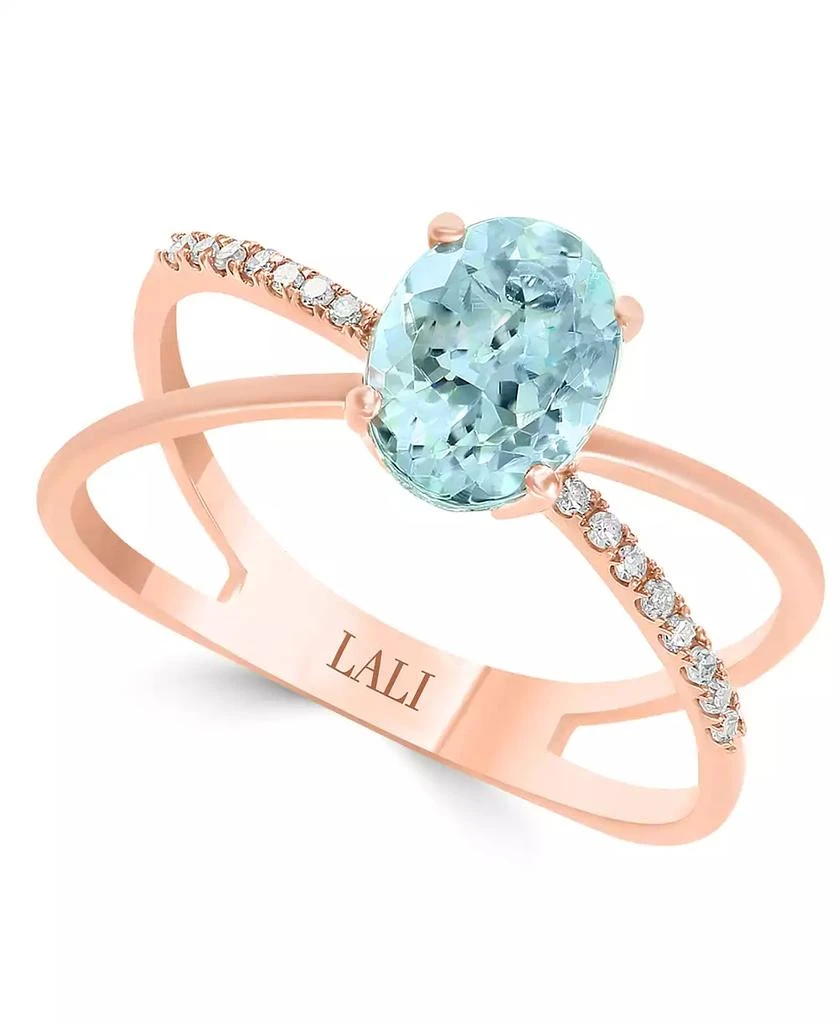 LALI Jewels Aquamarine (1-1/10 ct. t.w.) 
Diamond (1/20 ct. t.w.) Crisscross Ring in 14k White Gold