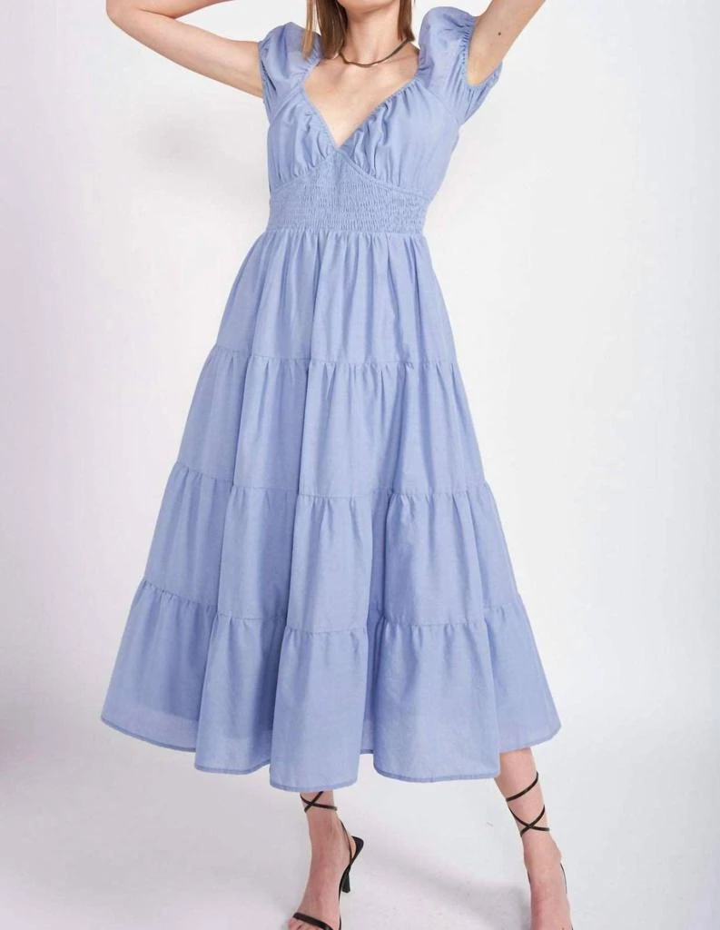 En Saison Puff Sleeve Dress In Blue 4