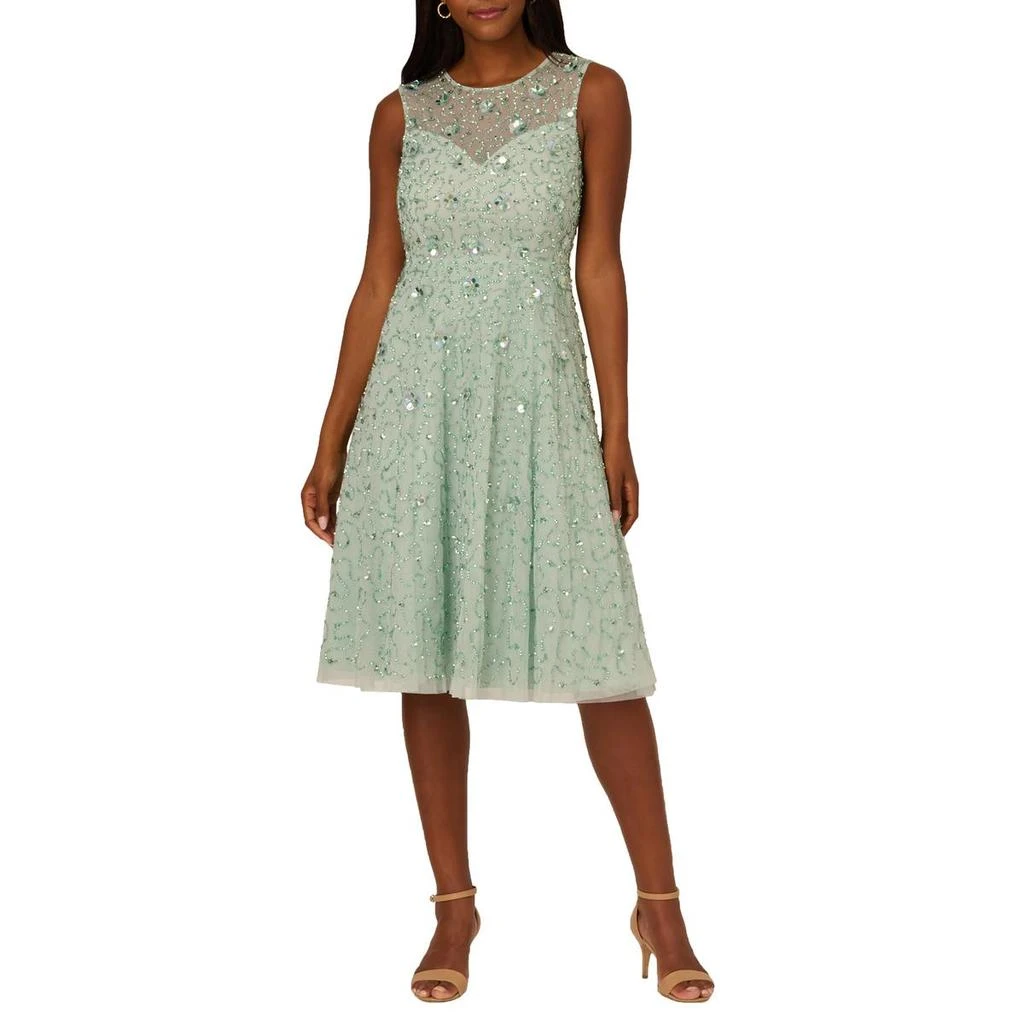 Adrianna Papell Womens Illusion Beaded Fit & Flare Dress 1