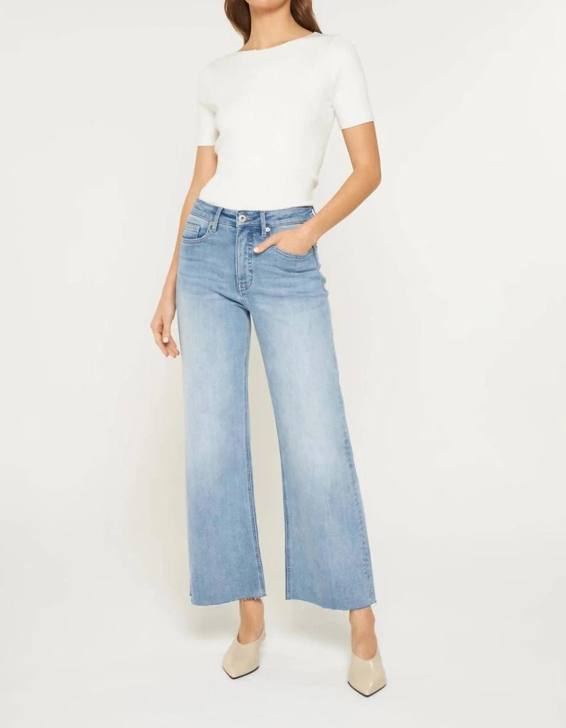 mica denim Tummy Tuck High Rise Wide Raw Hem Jeans In Ball Blue 3