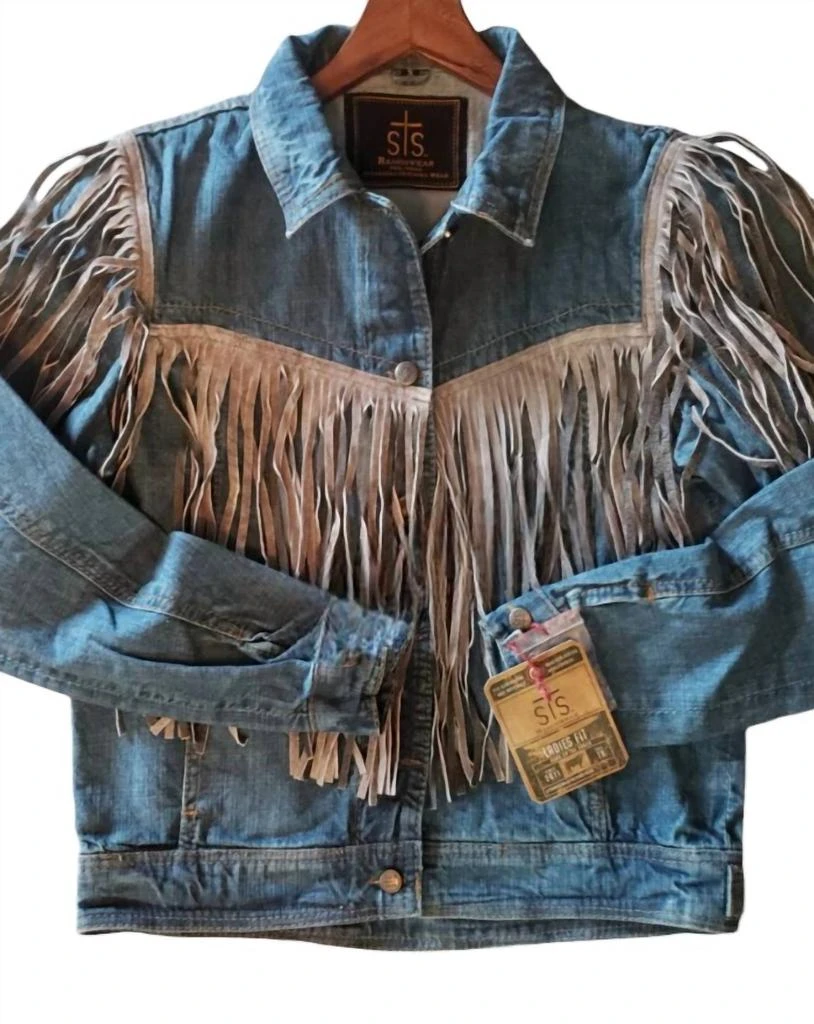 STS Ranchwear Women's Gretchen Denim Fringe Jacket In Medium Wash Denim 3