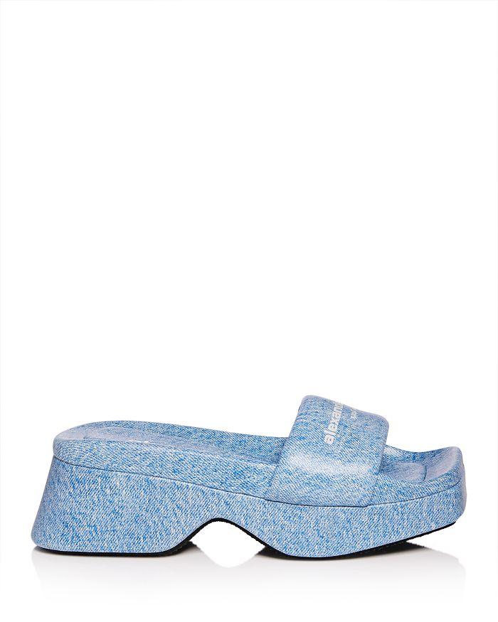 Alexander Wang Women's Float Denim Print Leather Platform Side Sandals