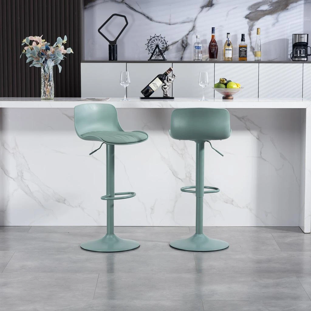 Streamdale Furniture Streamdale Bar Stools Set of 2 - Adjustable Swivel PU Leather Kitchen Island Chairs - Mint Green 2