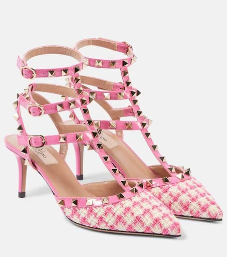 Valentino Rockstud 65 bouclé-trimmed leather pumps 1