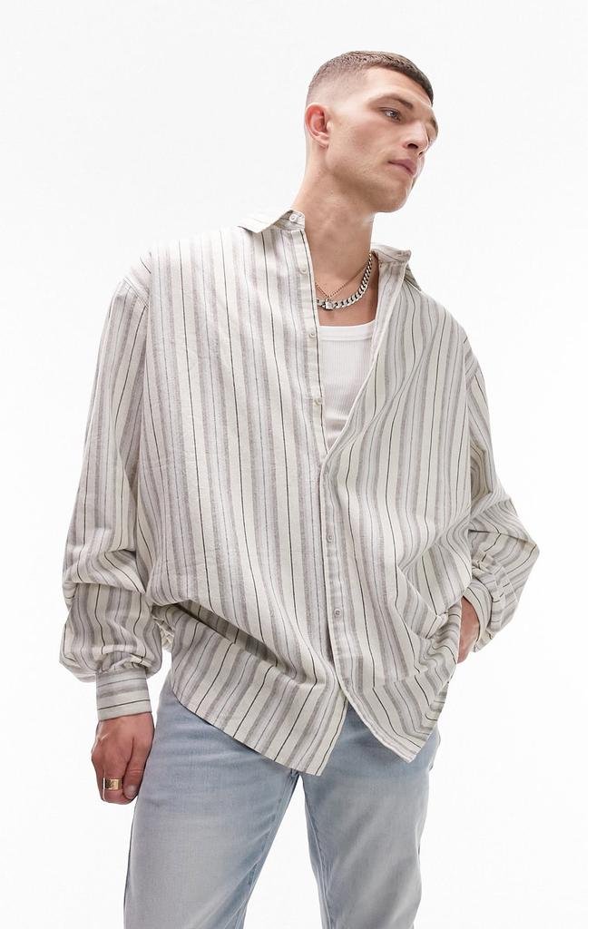 Topman Extreme Oversize Stripe Button-Up Shirt