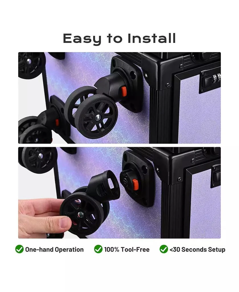 Byootique Portable Rolling Nail Table Kit with Makeup Train Case Aluminum Purple 3