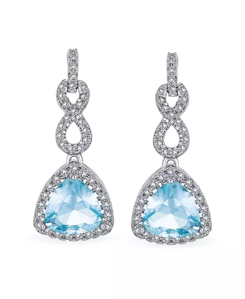 Bling Jewelry 5CT Aqua Blue CZ Halo Cubic Zirconia Trillion Cut Infinity Chandelier Earrings Silver 2
