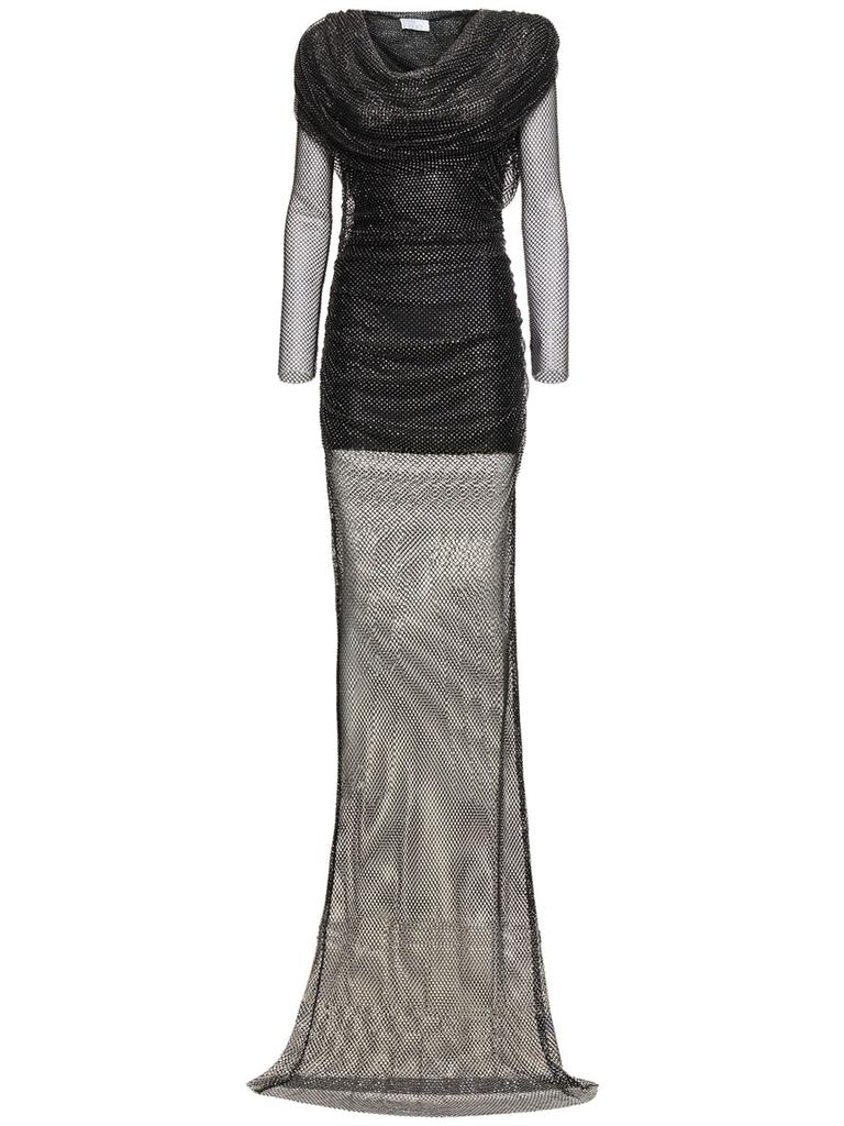 GIUSEPPE DI MORABITO Embroidered Mesh Long Dress W/hood