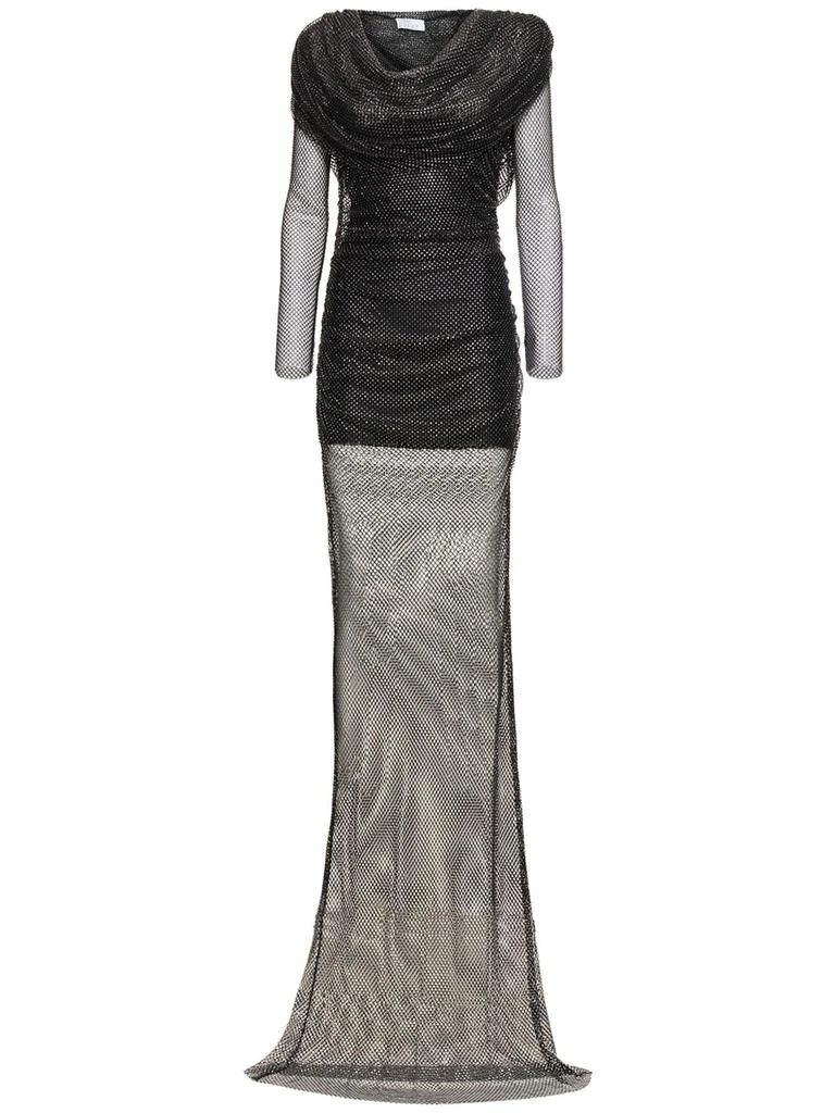 GIUSEPPE DI MORABITO Embroidered Mesh Long Dress W/hood 1