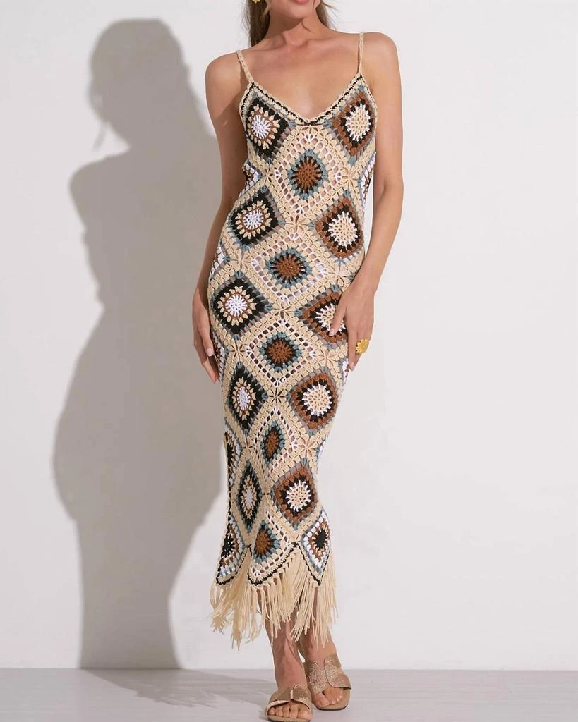 Elan Crochet Midi Tank Dress In Natural Multi 1