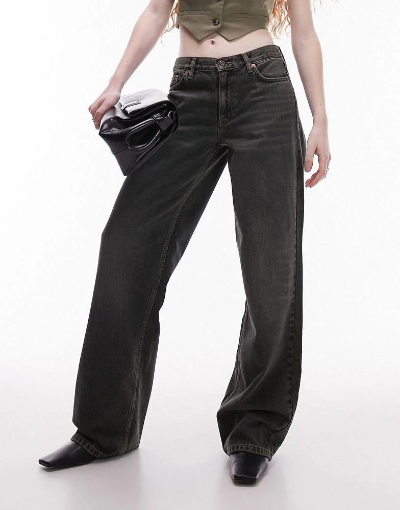Topshop Topshop low rise loose jeans in dirty green cast 3