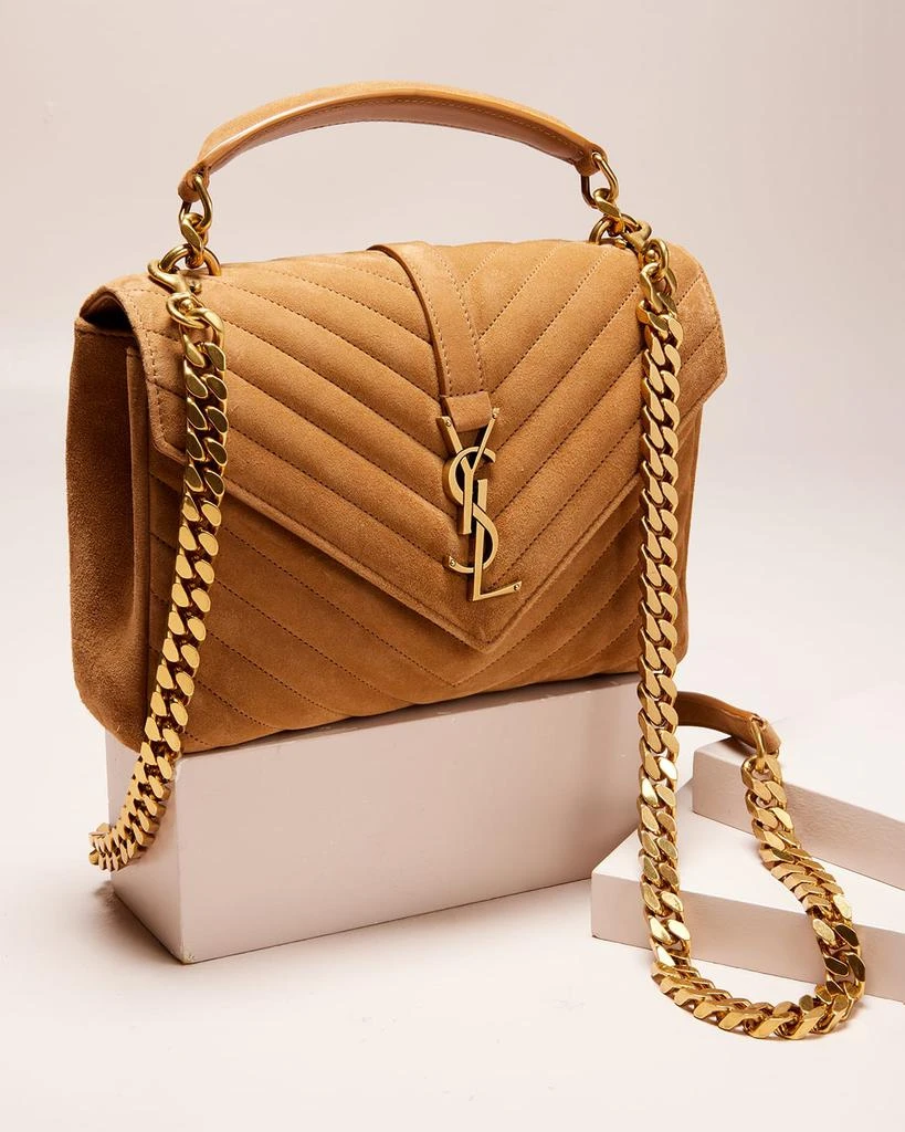 Yves Saint Laurent College Medium Flap YSL Shoulder Bag in Quilted Suede 2