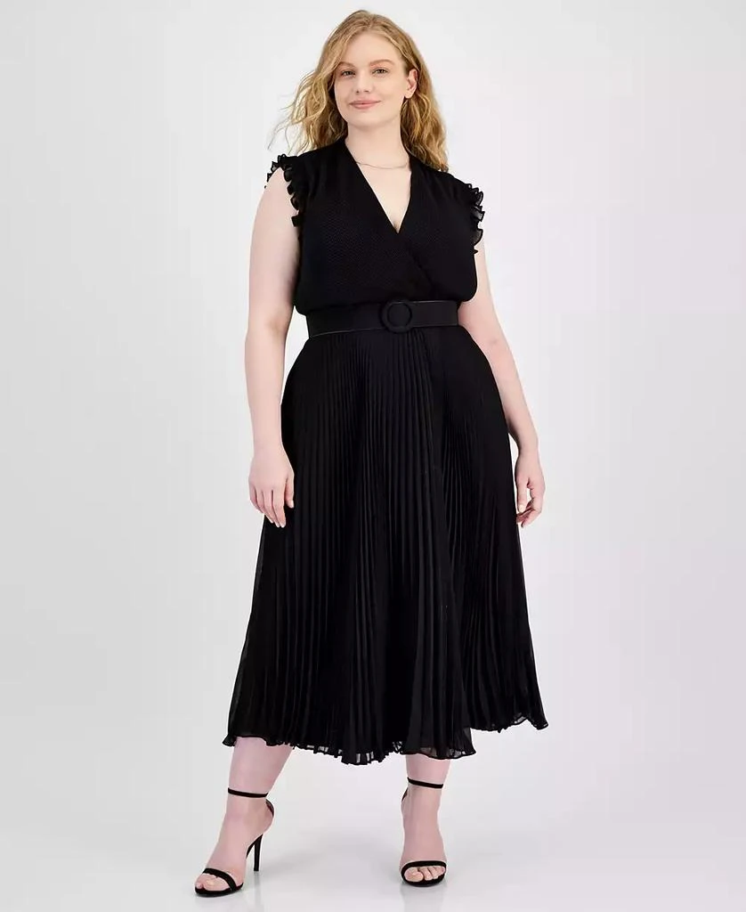 Taylor Plus Size Pleated Belted A-Line Dress 1