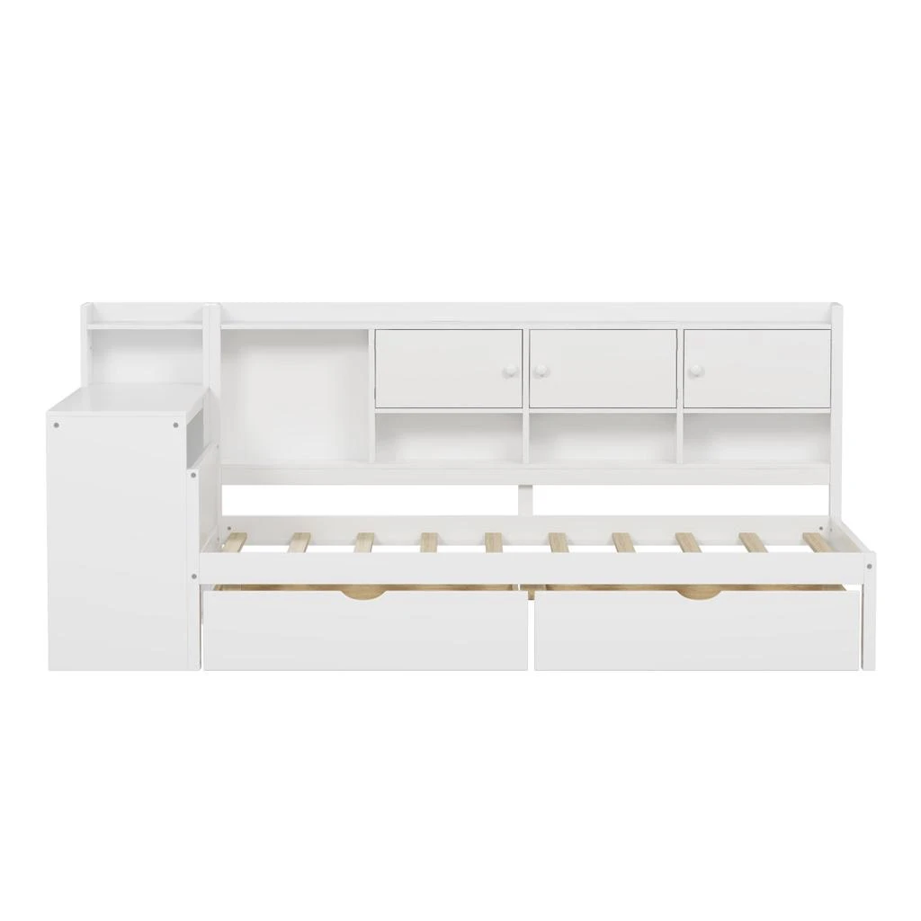 Streamdale Furniture Streamdale Wooden L-Shape Daybed with 7 Cabinets, 2 Drawers, Desk 
Bookshelf, White 5