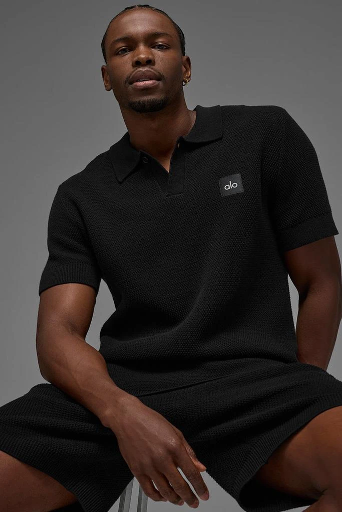Alo Sports Club Sweater Knit Polo - Athletic Heather Grey 1