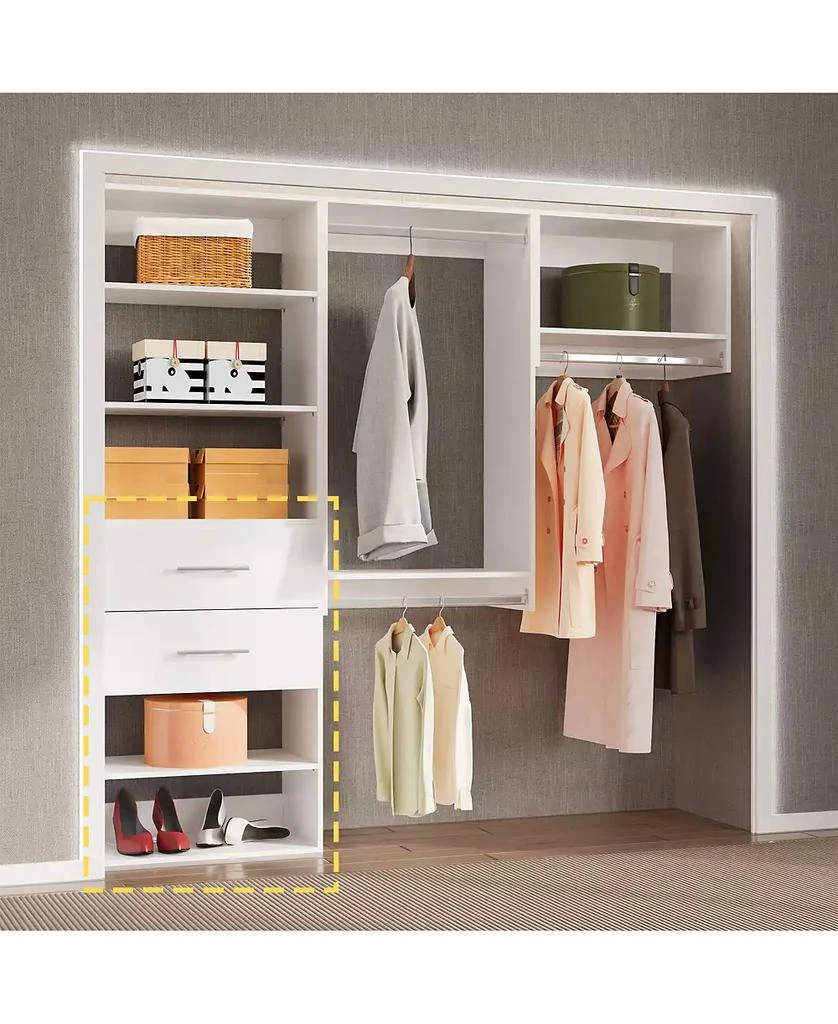 Lovmor Short Tower Wood Built In Closet Organizer Unit, Wood Closet Organizer Starter Kit, Mounted Closet Systems with 2 Drawers 5