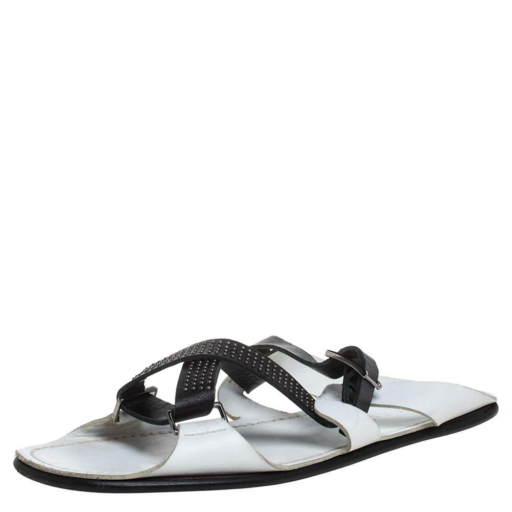 Versace Versace White Leather Crossover Slide Sandals Size 43