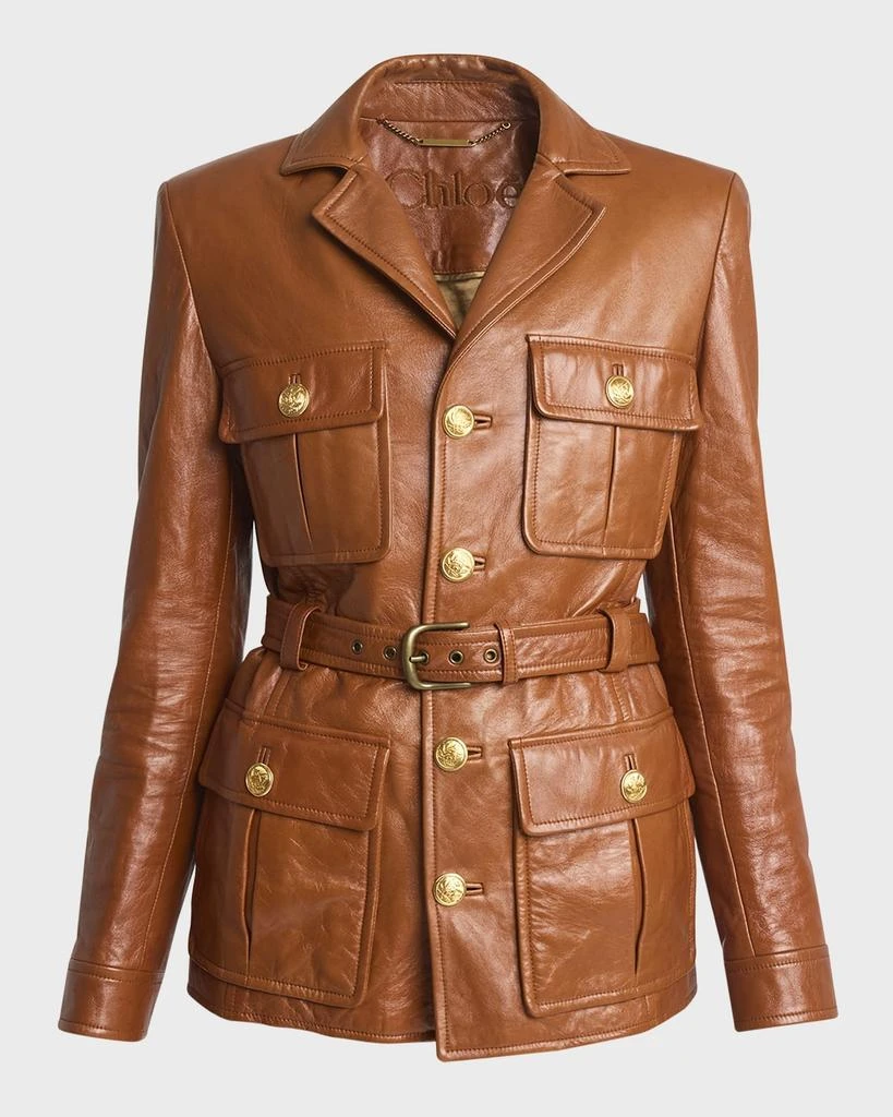 Chloé Glossy Leather Belted Military Jacket 1