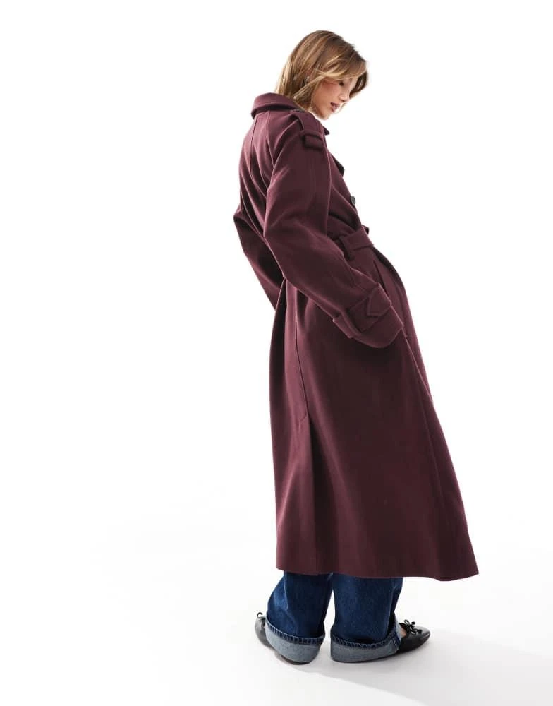 ASOS ASOS DESIGN formal faux wool trench coat in burgundy 4