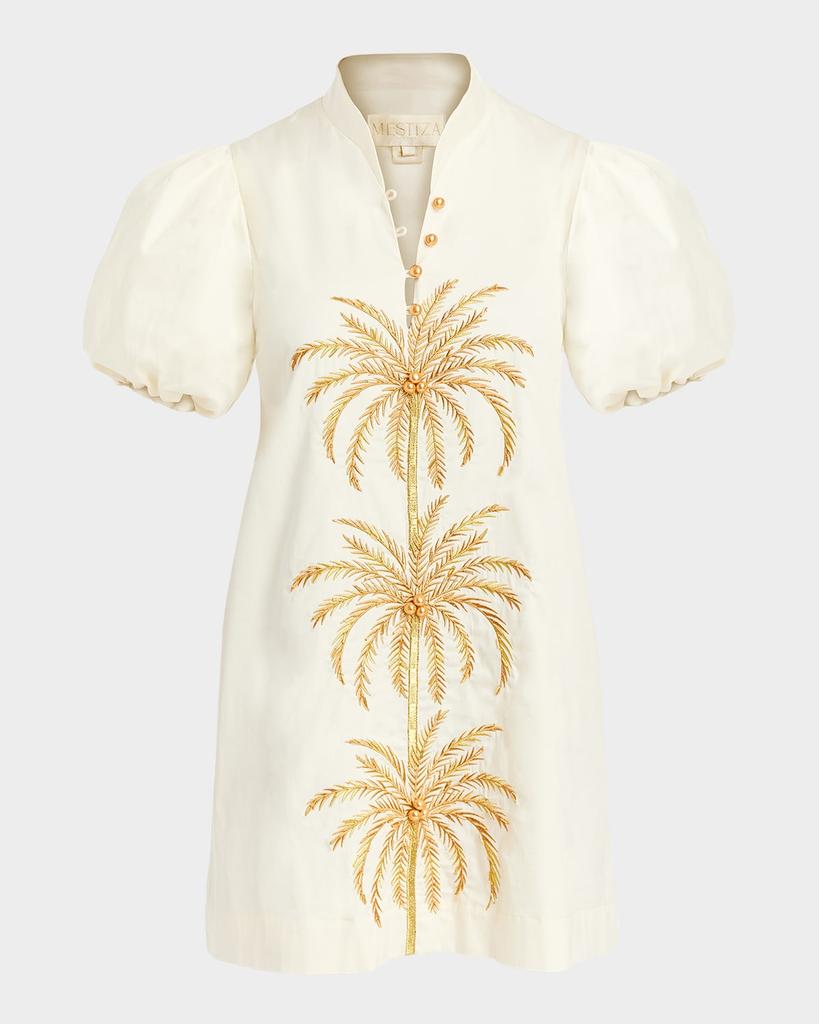 Mestiza New York Elliana Puff-Sleeve Palm Tree Mini Dress