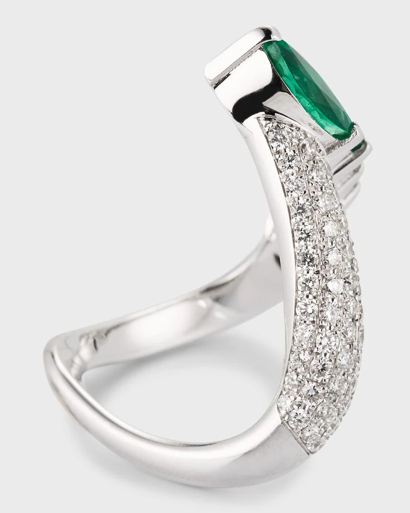 Nikos Koulis 18K White Gold Oui Ring with Marquise Emeralds and Pave White Diamonds 3