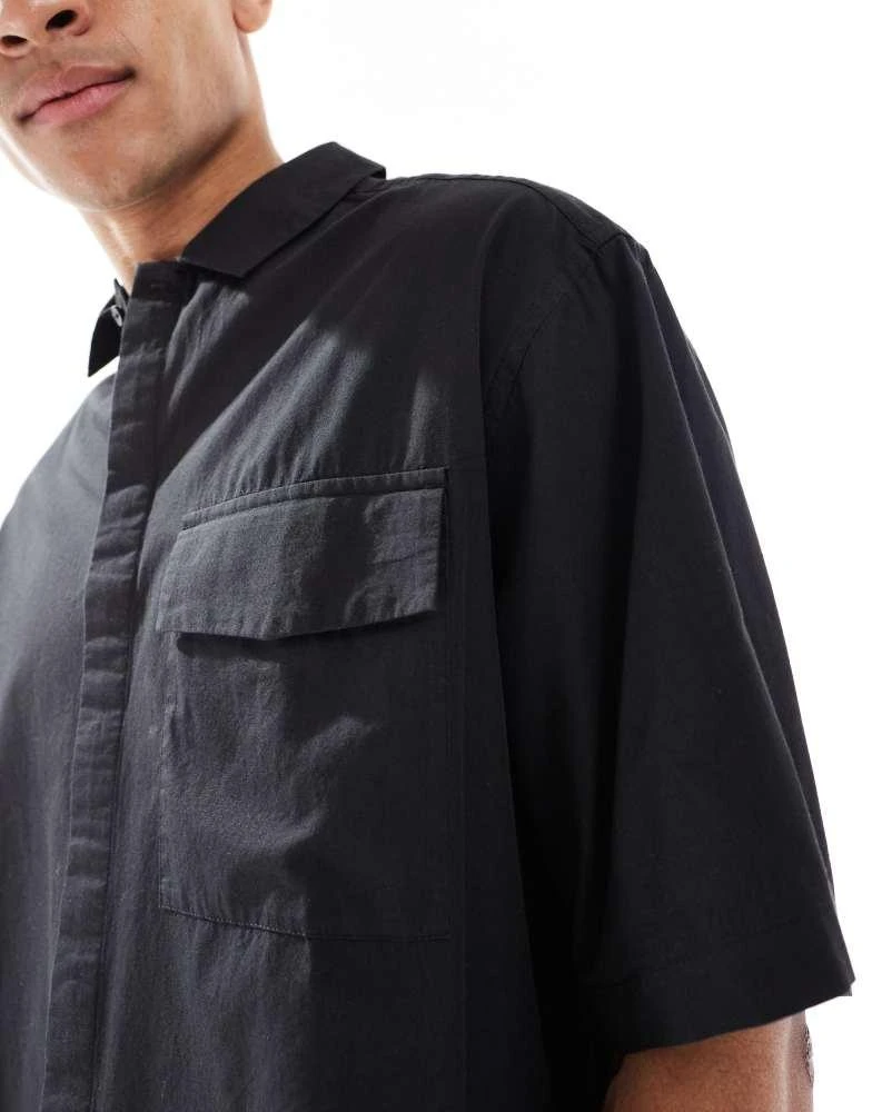 ASOS ASOS DESIGN oversized boxy poplin shirt with half sleeve in black 3