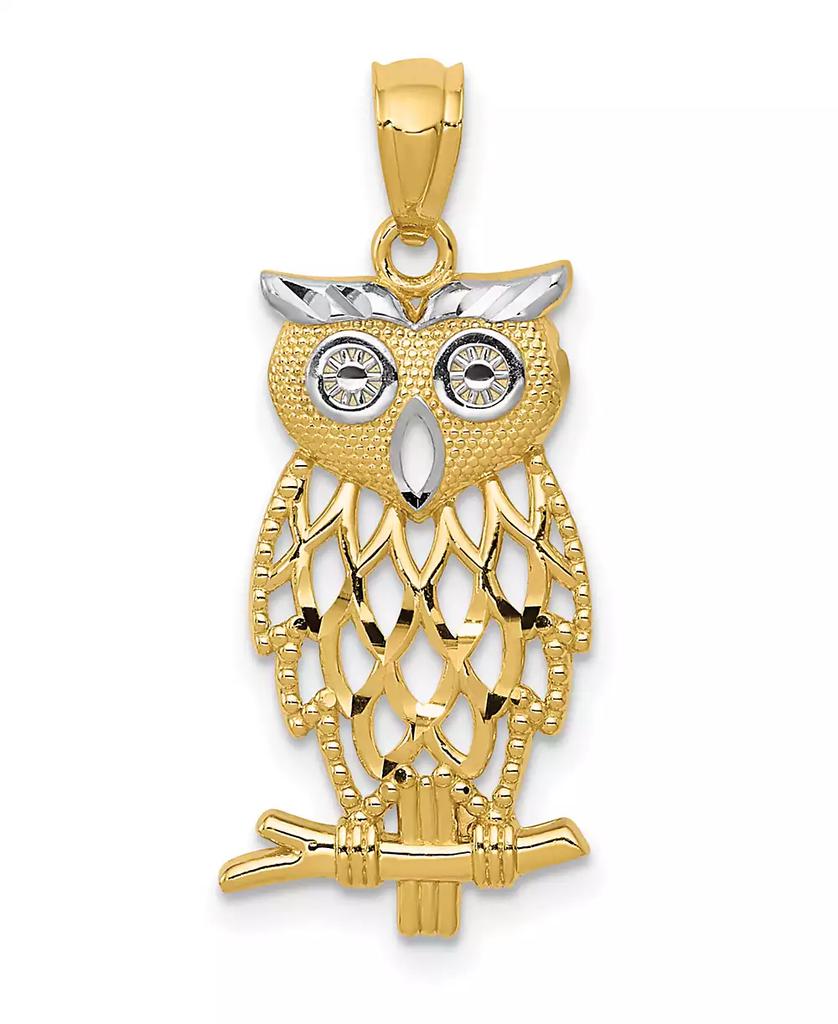 Macy's Owl Pendant in 14k Yellow Gold and Rhodium