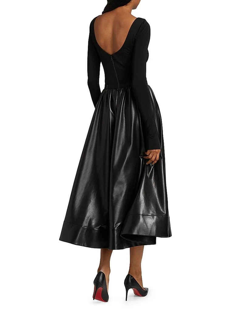 Alice + Olivia Chara Knit & Faux-Leather Long-Sleeve Midi-Dress 5
