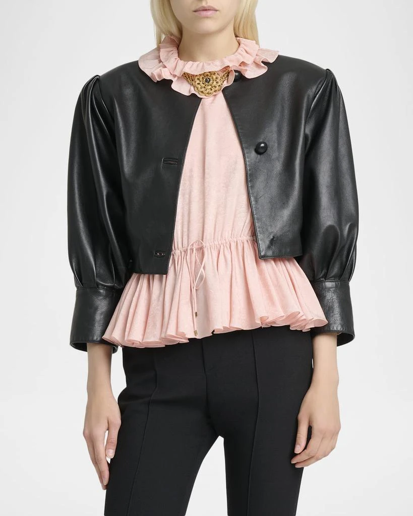 Chloé Leather Puff-Sleeve Crop Jacket 4