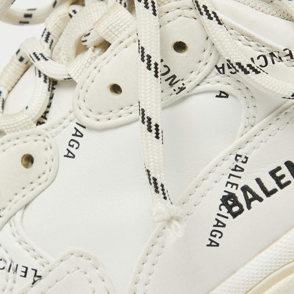Balenciaga White Faux Leather Triple S Allover Logo Sneakers Size