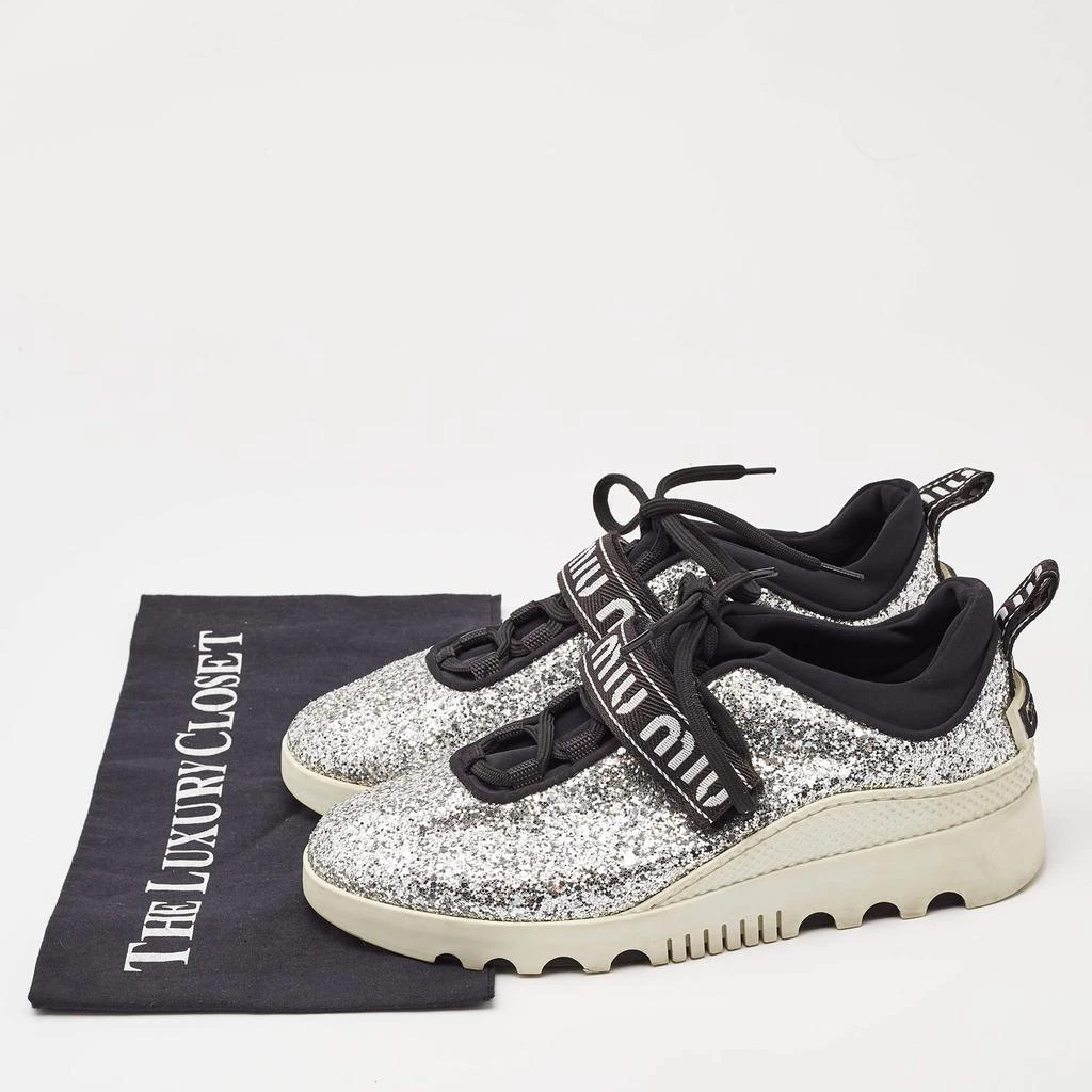 Miu Miu Miu Miu Silver Fabric and Glitter Lace Up Sneakers Size 37 9