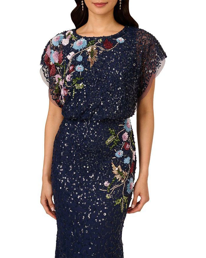 Adrianna Papell Beaded Mesh Mermaid Long Dress 2