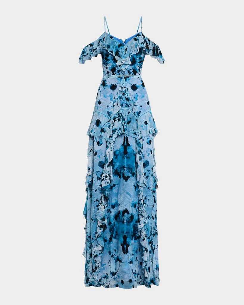 MARCHESA Cold-Shoulder Ruffle Chiffon Gown 1