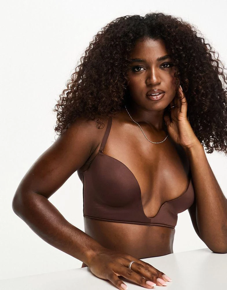 ASOS ASOS DESIGN microfibre moulded open front plunge bra in brown 4