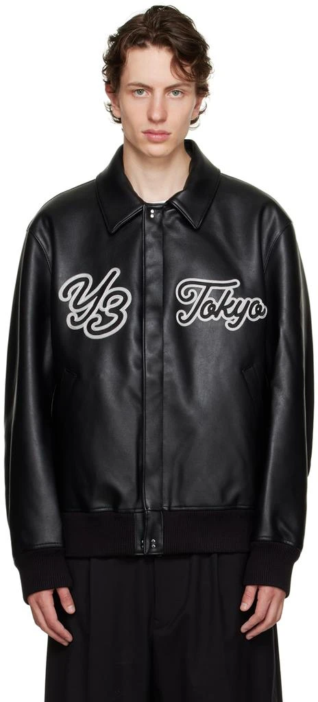 Y-3 Black Collared Faux-Leather Bomber Jacket 1