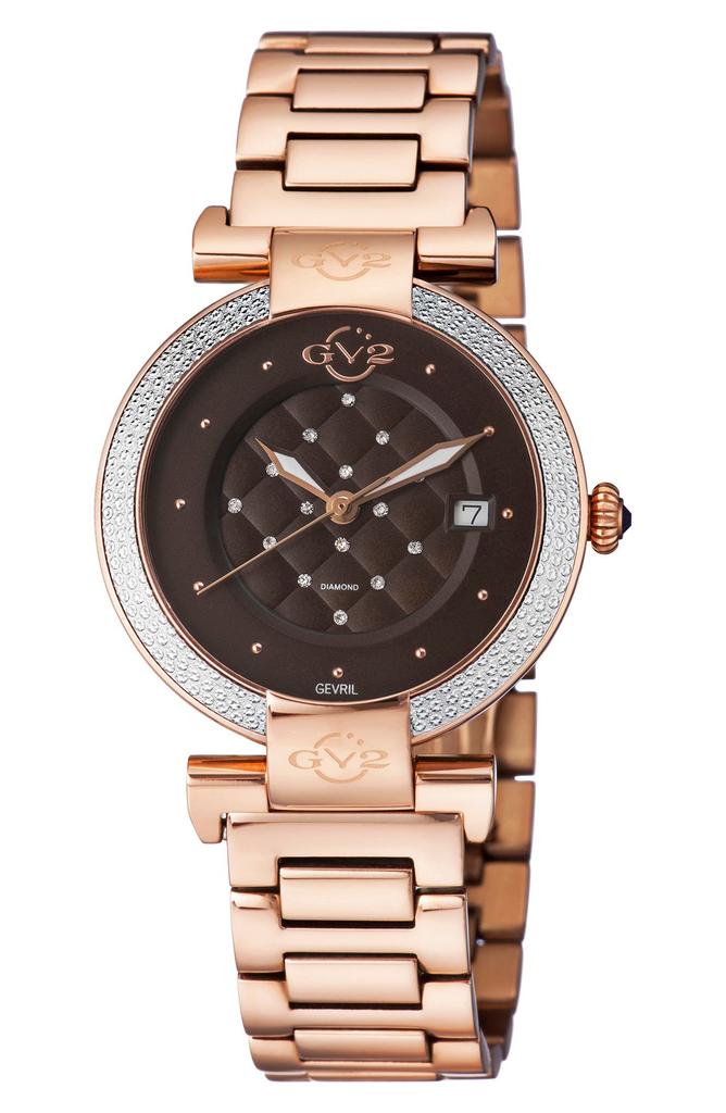 GV2 Women's Berletta Brown Dial Rose Gold Watch, 37mm - 0.0044 ctw