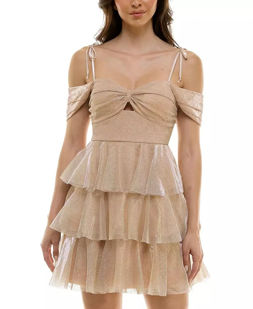 Emerald Sundae Juniors' Glitter Tiered Sleeveless Fit & Flare Dress 1